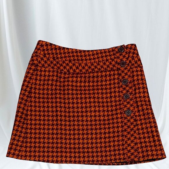 Joseph Dresses & Skirts - JOSEPH Rust Orange and Brown Houndstooth Wool Mini Skirt Size 38/6